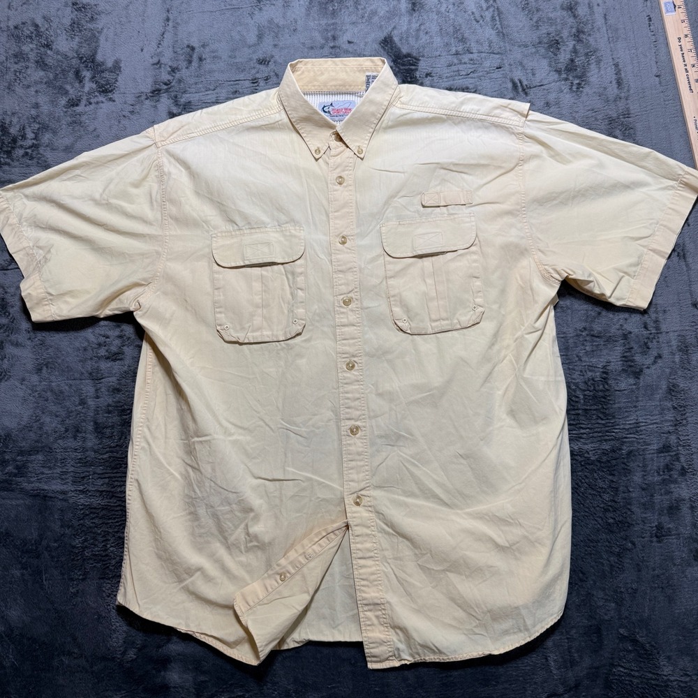 World Wide Sportsman Fishing Shirt Mens XL Yellow Short Sleeve Vented Back